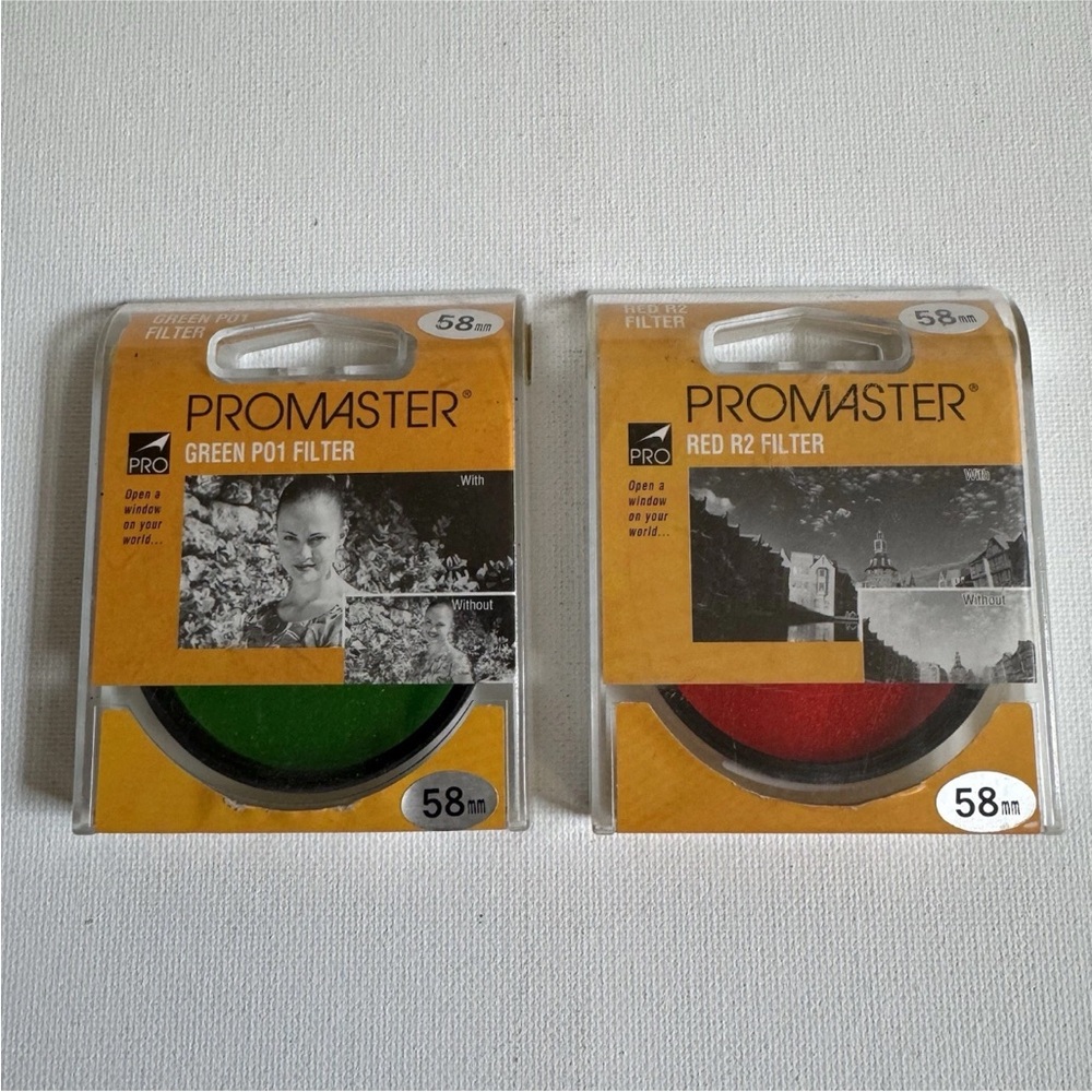 Vintage ProMaster 58mm Green P01 & Red R2 Camera Lens Filter Lot